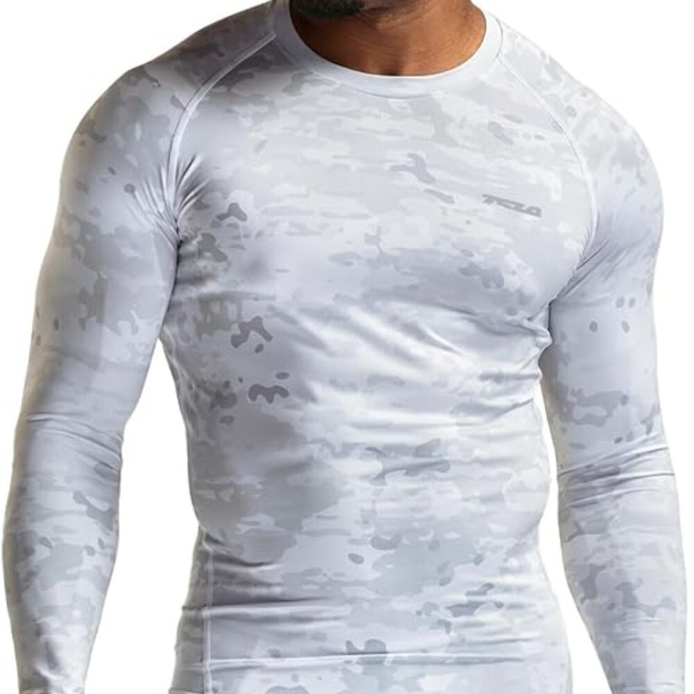 TSLA Men's White Camo Compression Shirt Large NWT